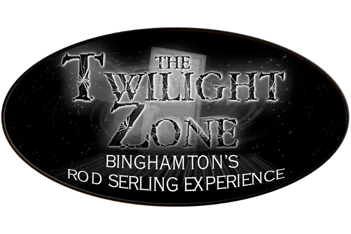 Image showing a door drifting in space with the words "The Twilight Zone, Binghamton's Rod Serling Experience" written in the foreground